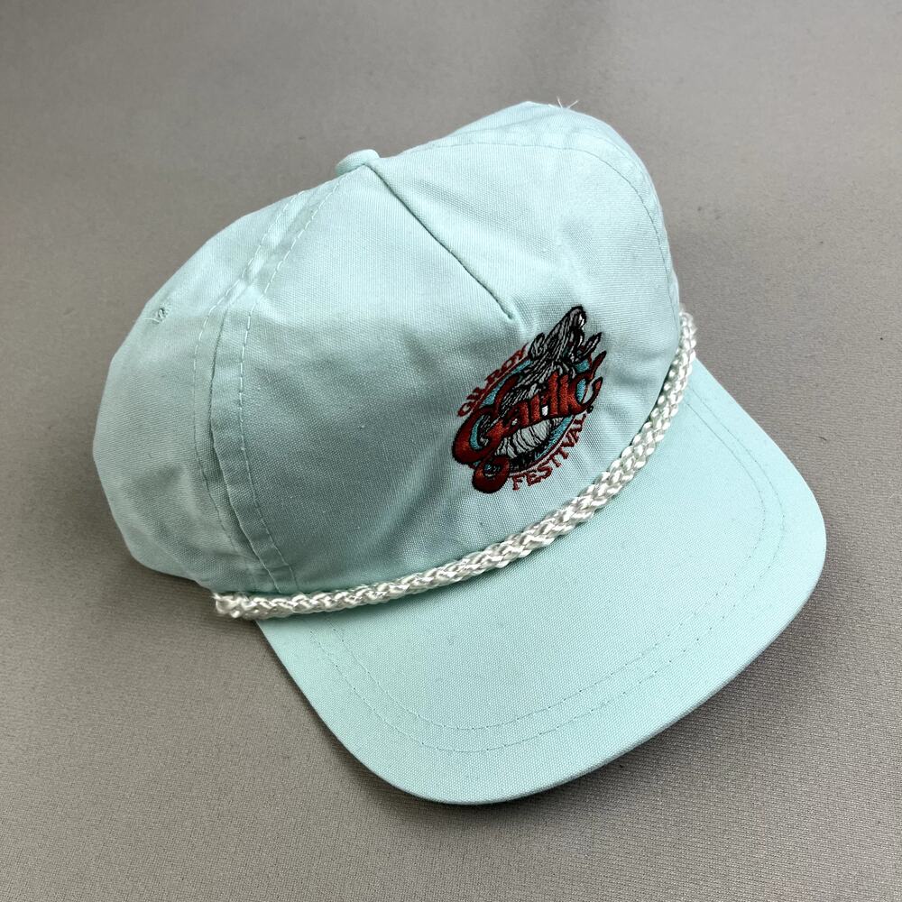 Vintage Gilroy Garlic Festival Hat Strapback Green California Nature Logo 90s